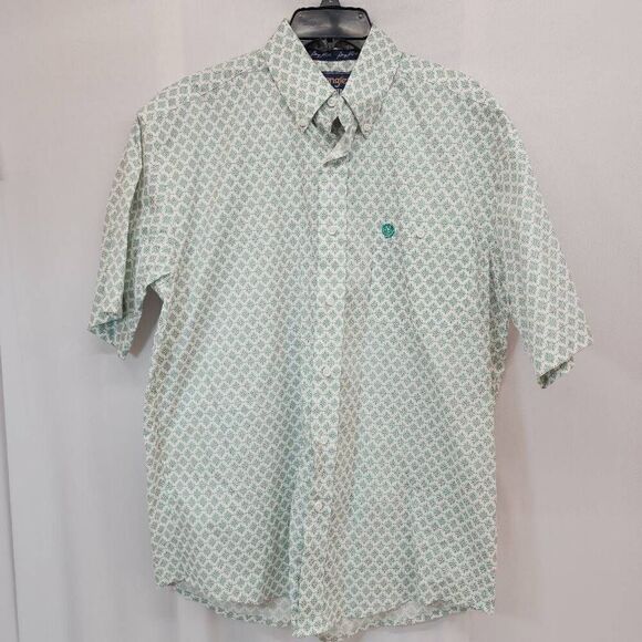 Wrangler George Strait Size Medium Men's Short Sleeve Button-up Collar White/Gre - Picture 1 of 7